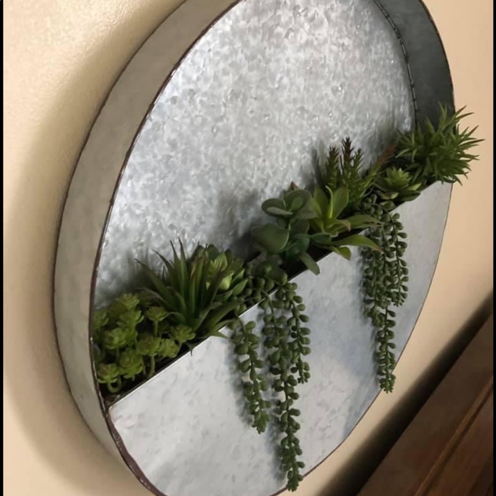 Round hanging succulent wall planter rustic plants